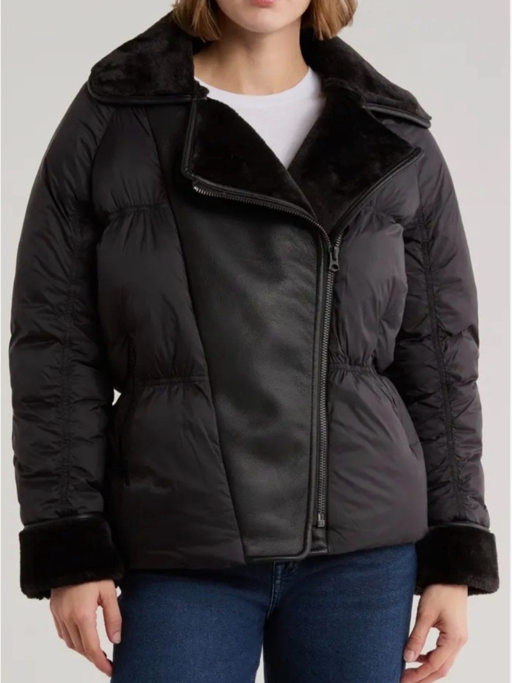 Hudson Jeans Black Faux-Fur Trim Puffer Jacket Small